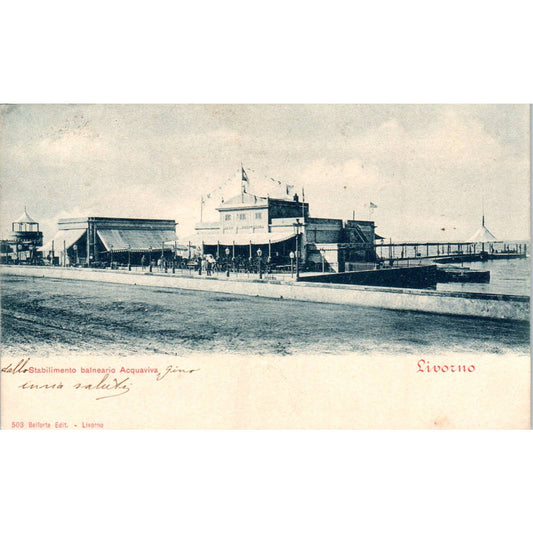 Livorno Stabilimento Balneario Acquaviva c1910 - Original Postcard TJ9-P1