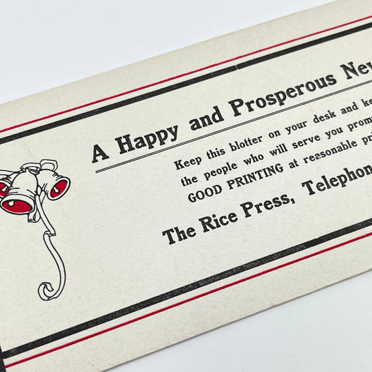 1910s Blotter Card The Rice Press Happy New Year Bells Flint MI SC8