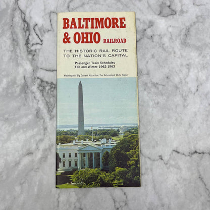 Vintage 1962-63 B & O Baltimore & Ohio Railroad Timetable TE2