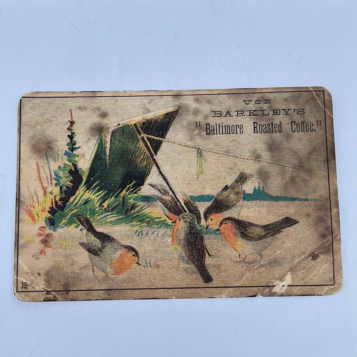 1880s Trade Card Barkley’s Baltimore Roasted Coffee MD Robins Trap SC5