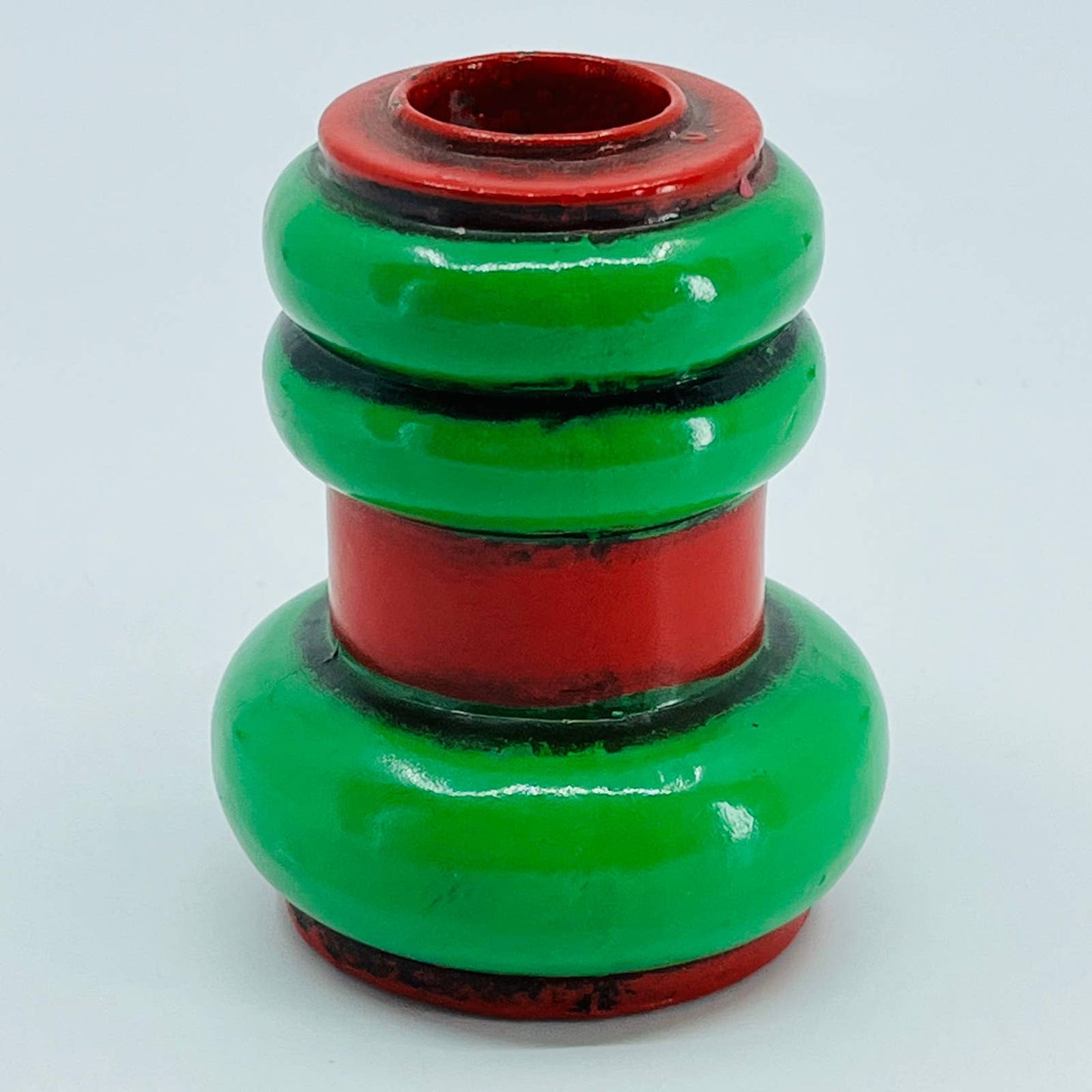 Vintage Red And Green Enamel Metal Christmas Candlestick Candle Holder 3” SA4