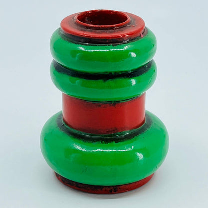 Vintage Red And Green Enamel Metal Christmas Candlestick Candle Holder 3” SA4