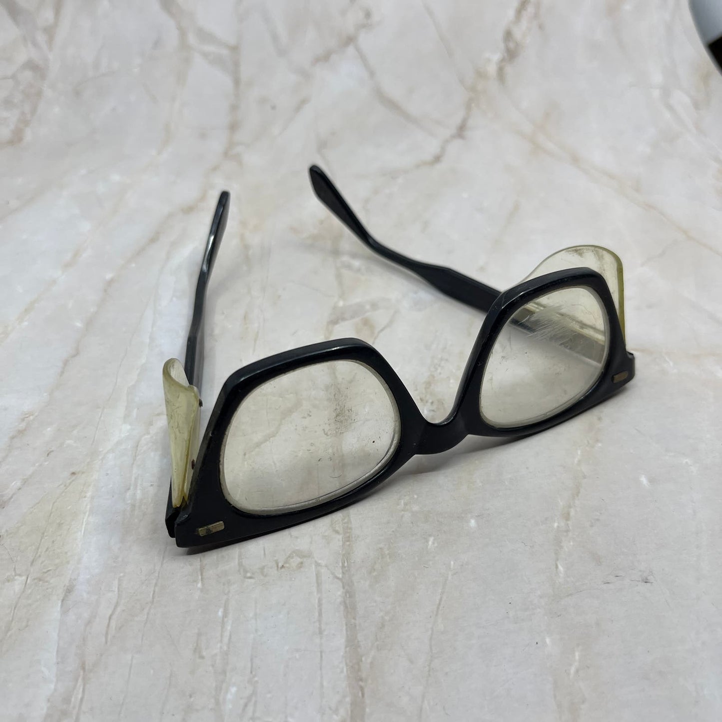 Vintage 1950s Black Plastic Safety Glasses Eyeglasses Frames TJ9G1-1