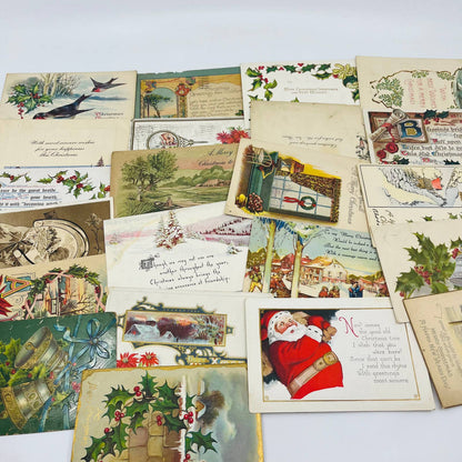 Antique 1900-30 Huge 22pc Christmas Post Card Lot Embossed Gilt Dresden TD1-3