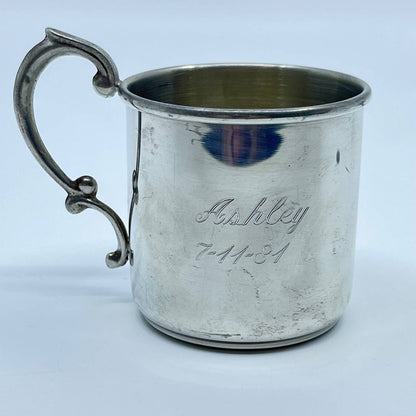 Vintage Eastern Pewter Cup Mug Monogrammed “Ashley” 7-11-81 TF5
