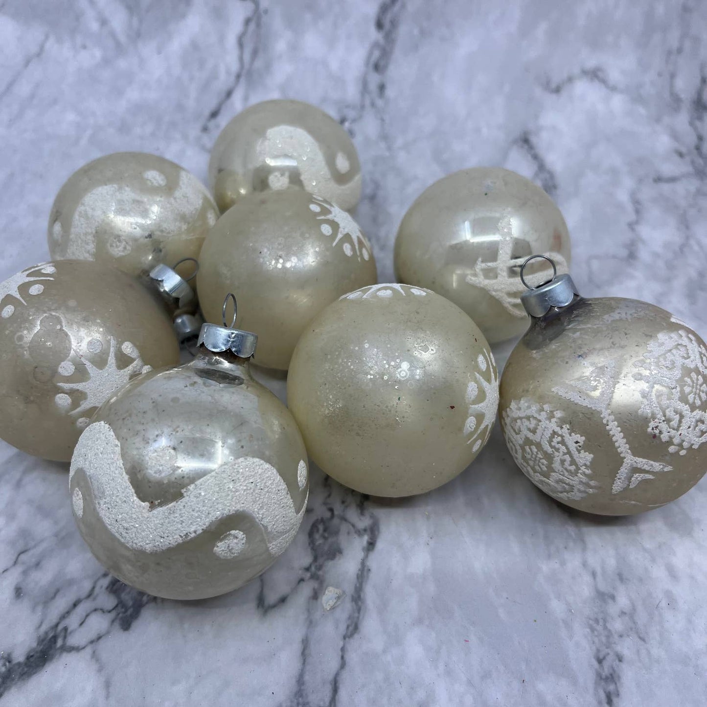 Shiny Brite 8 Vintage 2 1/4" Mercury Glass Ornaments White Silver OT1