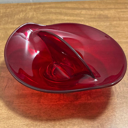 Vintage MCM VIKING GLASS Ruby Red Amberina 7" Divided Bowl Dish TA9