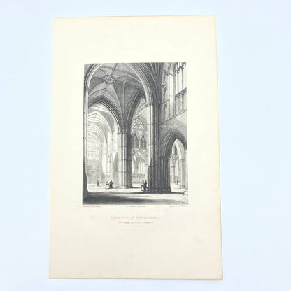 1842 Original Art Engraving Lichfield Cathedral View the North Transept AC6