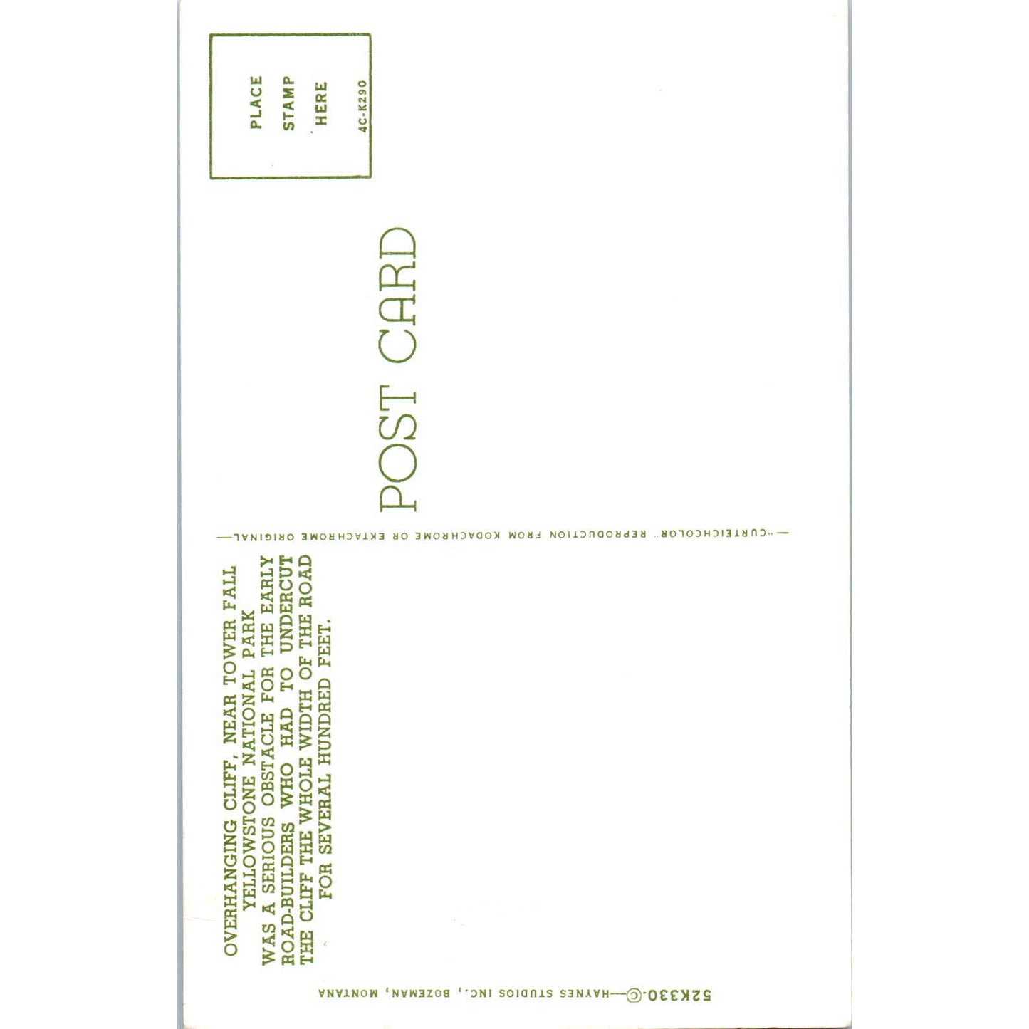 Overhanging Cliff Near Tower Fall Yellowstone Park Original Postcard TK1-P15