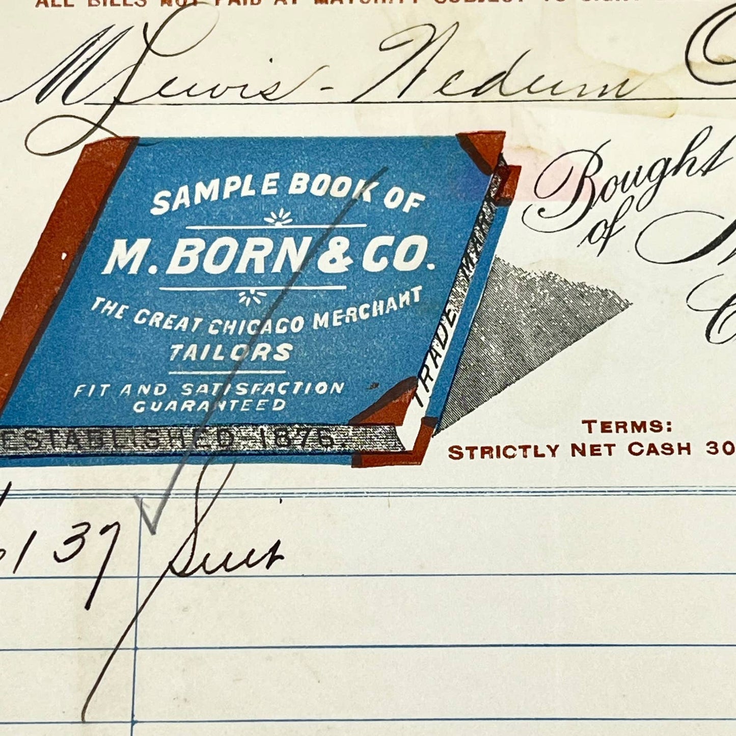 1902 M. Born & Company Custom Tailors Letterhead Chicago IL AB5