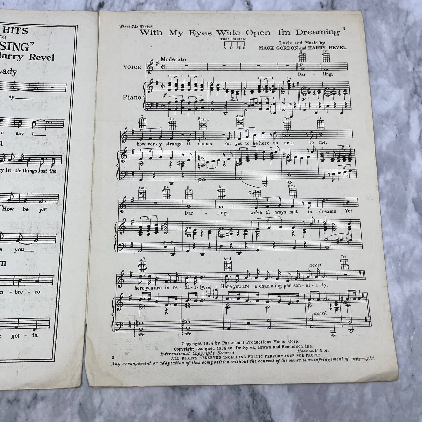 With My Eyes Wide Open I'm Dreaming   Ben Bernie & His Lads 1934 Sheet Music TH1