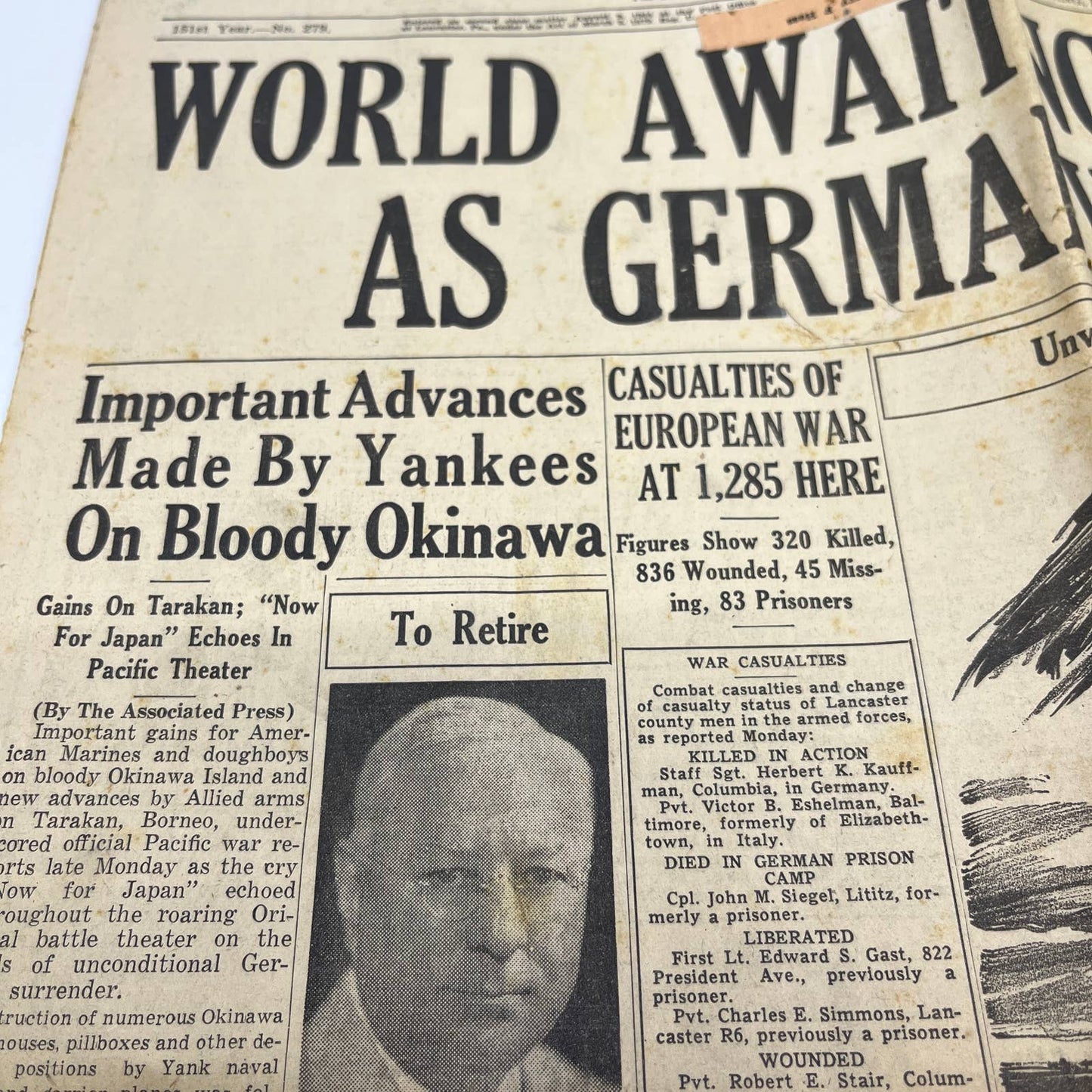 1945 May 8 - Pennsylvania Intelligence Journal - Germany Surrenders WWII FL4