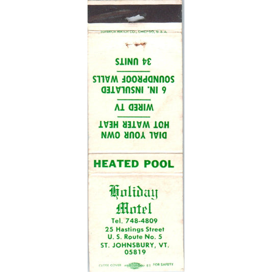 Holiday Motel St. Johnsbury VT Advertising Matchbook Cover MM9-9