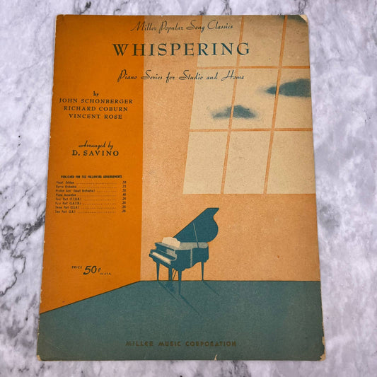 1920 Sheet Music Miller Song Classics "Whispering" Coburn Rose Schonberger TH1
