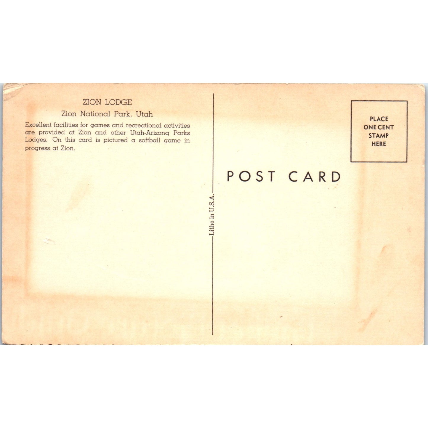 Zion Lodge Zion National Park Utah Original Postcard P1-13