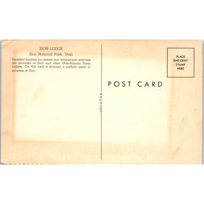 Zion Lodge Zion National Park Utah Original Postcard P1-13