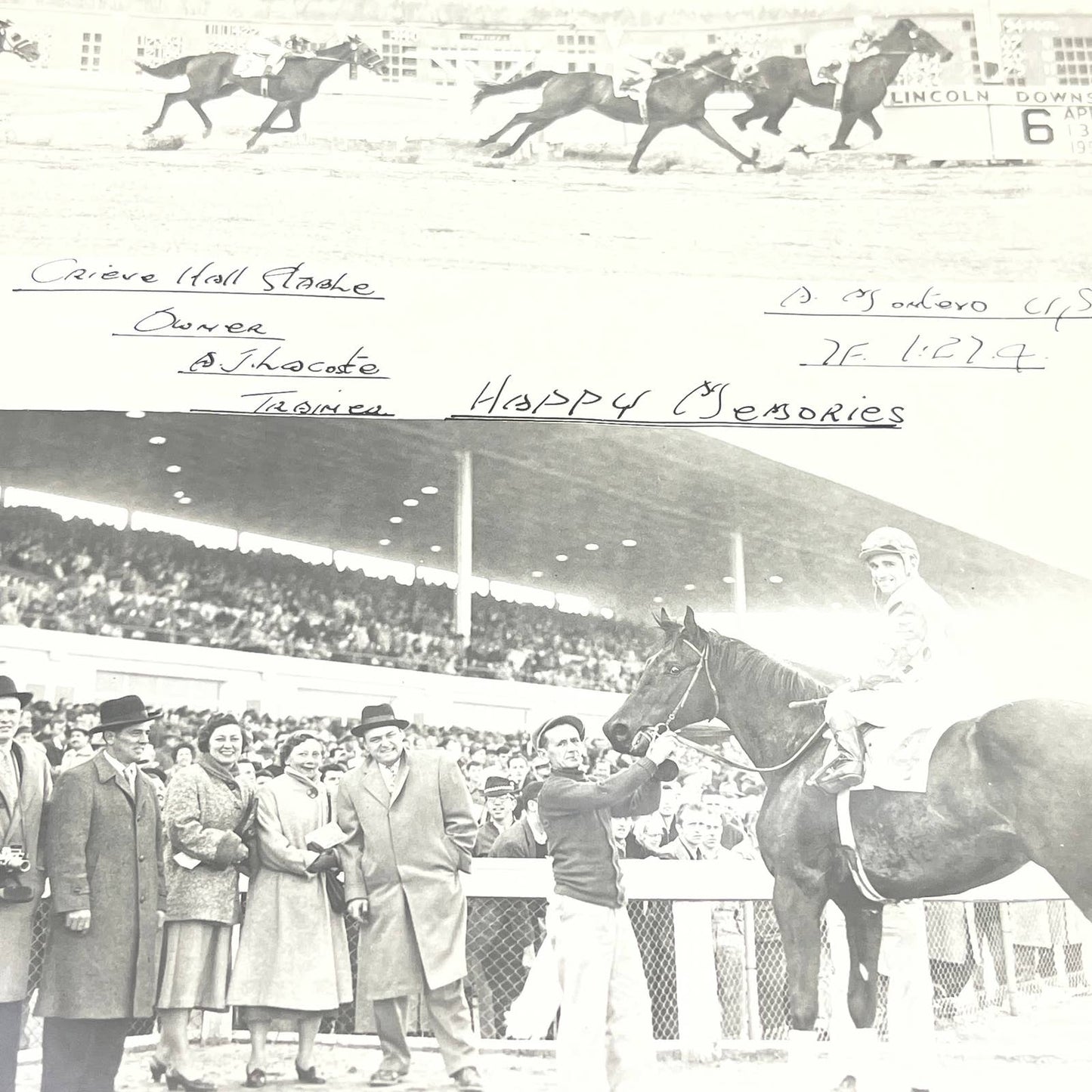 1957 Original Horse Race Winner Photo "Happy Memories" Lincoln Downs AC5-2