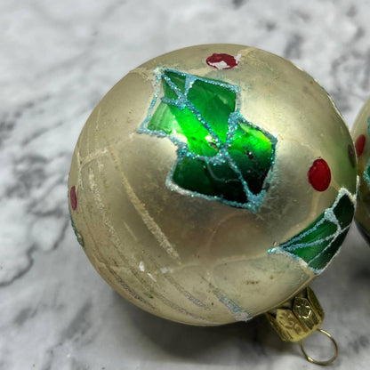 Lot of 2 Vintage 1 3/4" Mica Stencil Blown Mercury Glass Ornaments OT2