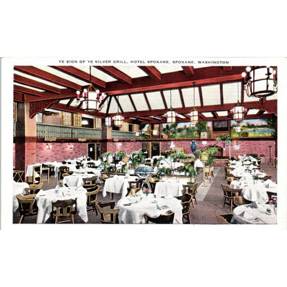 Antique Postcard Ye Sign of Ye Silver Grill Hotel Spokane, Washington TD9