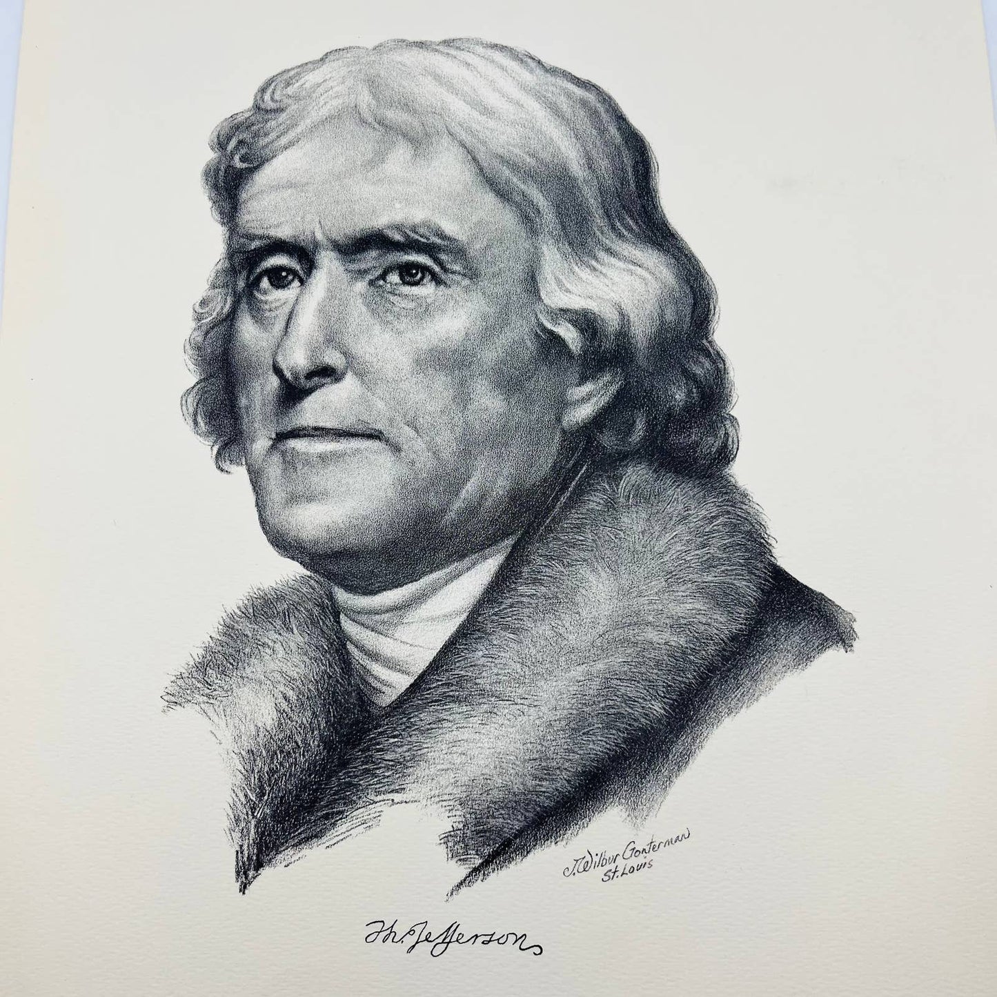 Vintage Thomas Jefferson Sketch Print  Wilbur Gonterman St. Louis 10 x 13” FL1