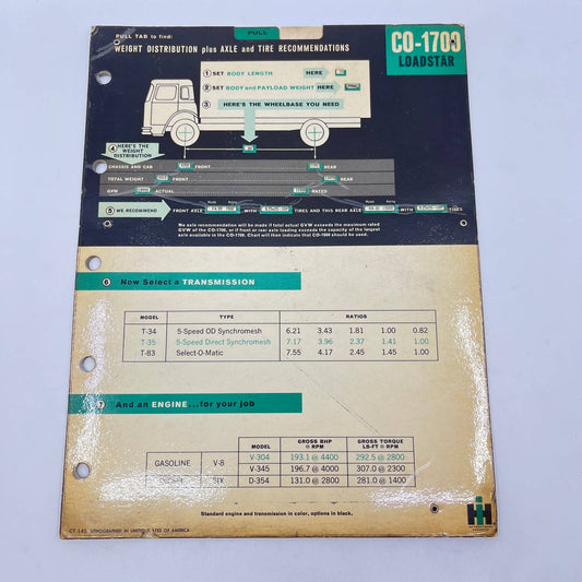 1963 IH Loadstar CO-1800 Tractor Selector Weight Distribution Calculator TF8