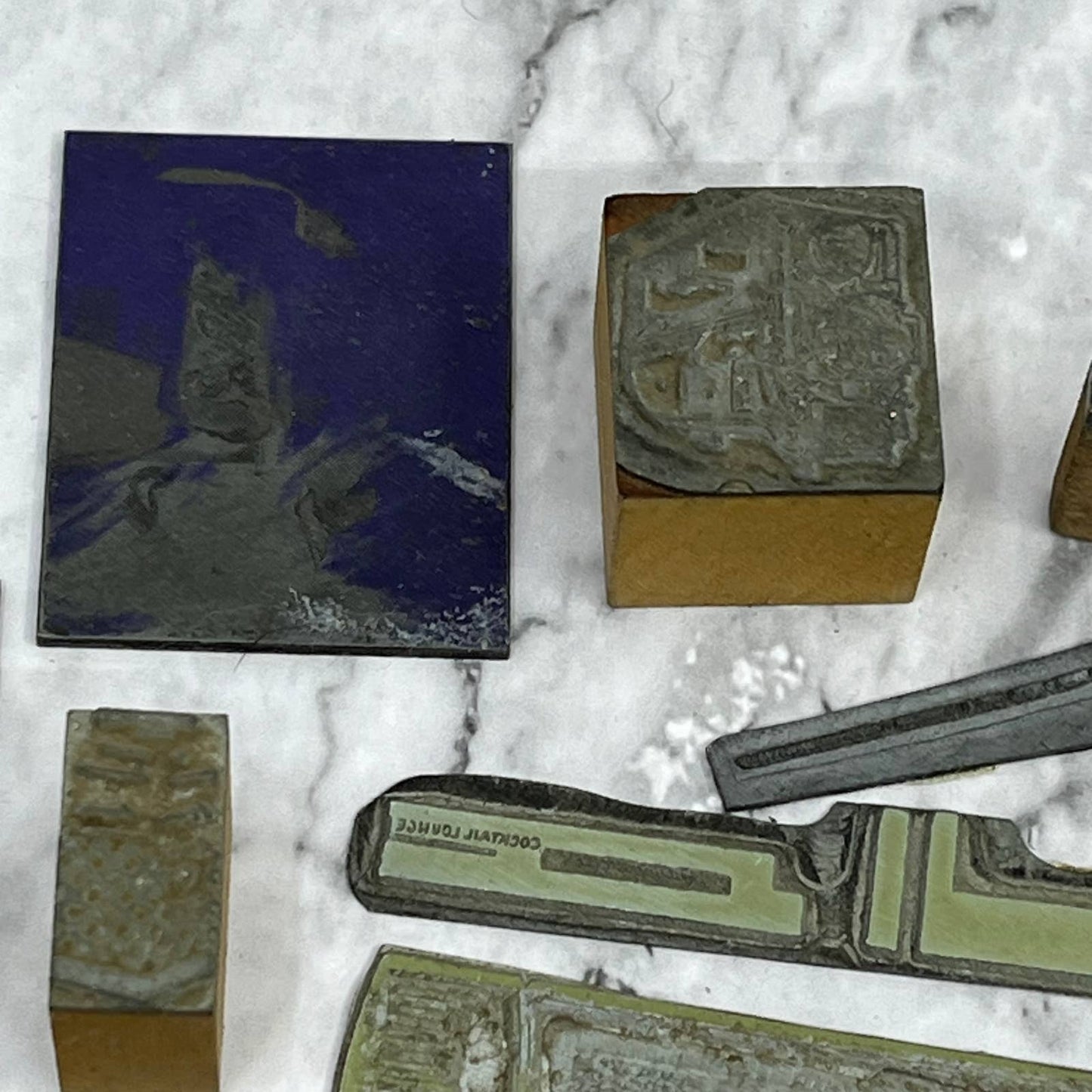 Huge Lot Vintage Letterpress Printers Block Plates Various Shapes & Sizes SE851