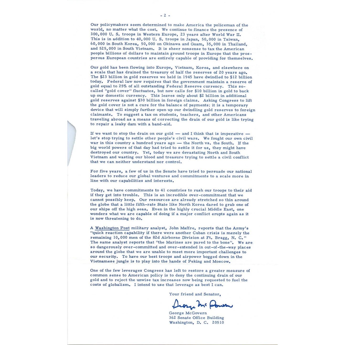 Senator George McGovern Reports Newsletter March 1968 Original TK1-P7