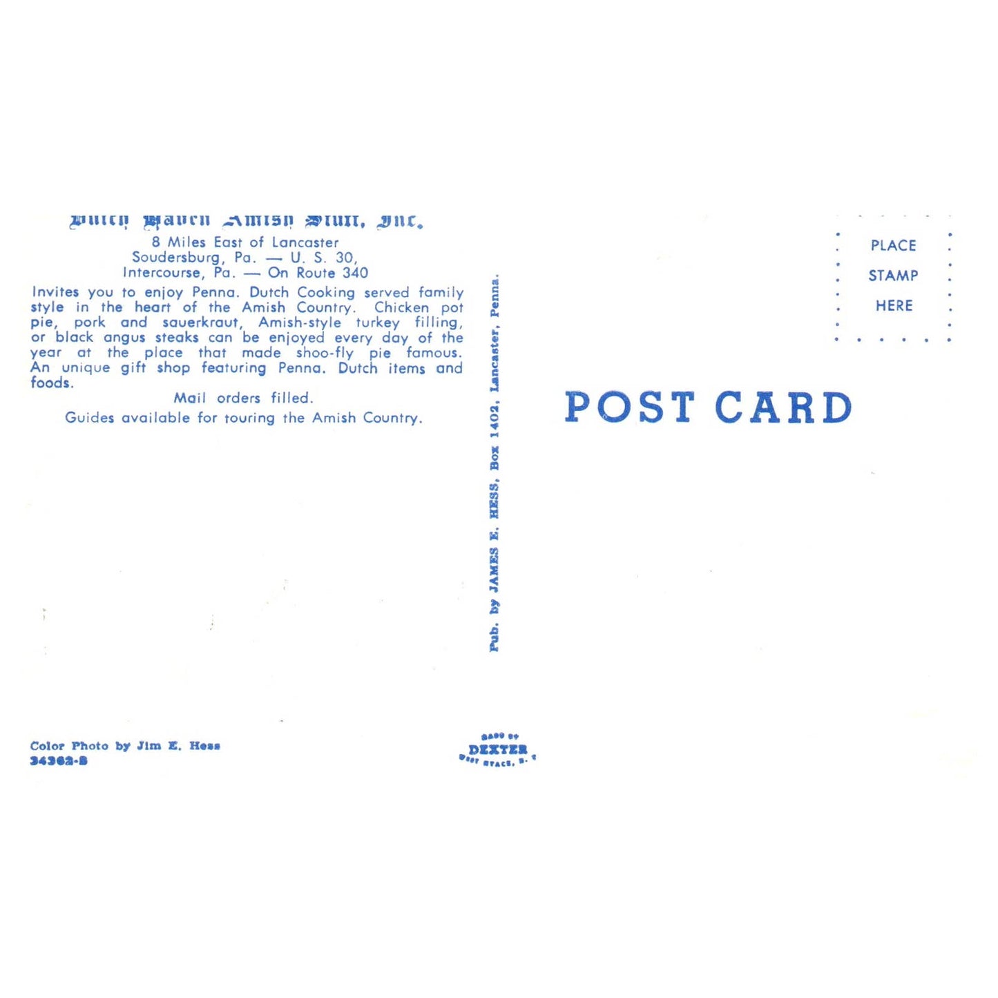 Dutch Haven Amish Stuff Inc Soudersburg Intercourse PA  - Postcard TJ8-2