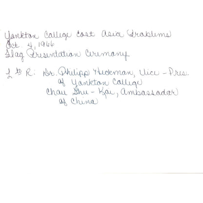 Shu-Kai Chow Chinese Ambassador Yankton College Flag Ceremony 1966 Photo TK1-P5