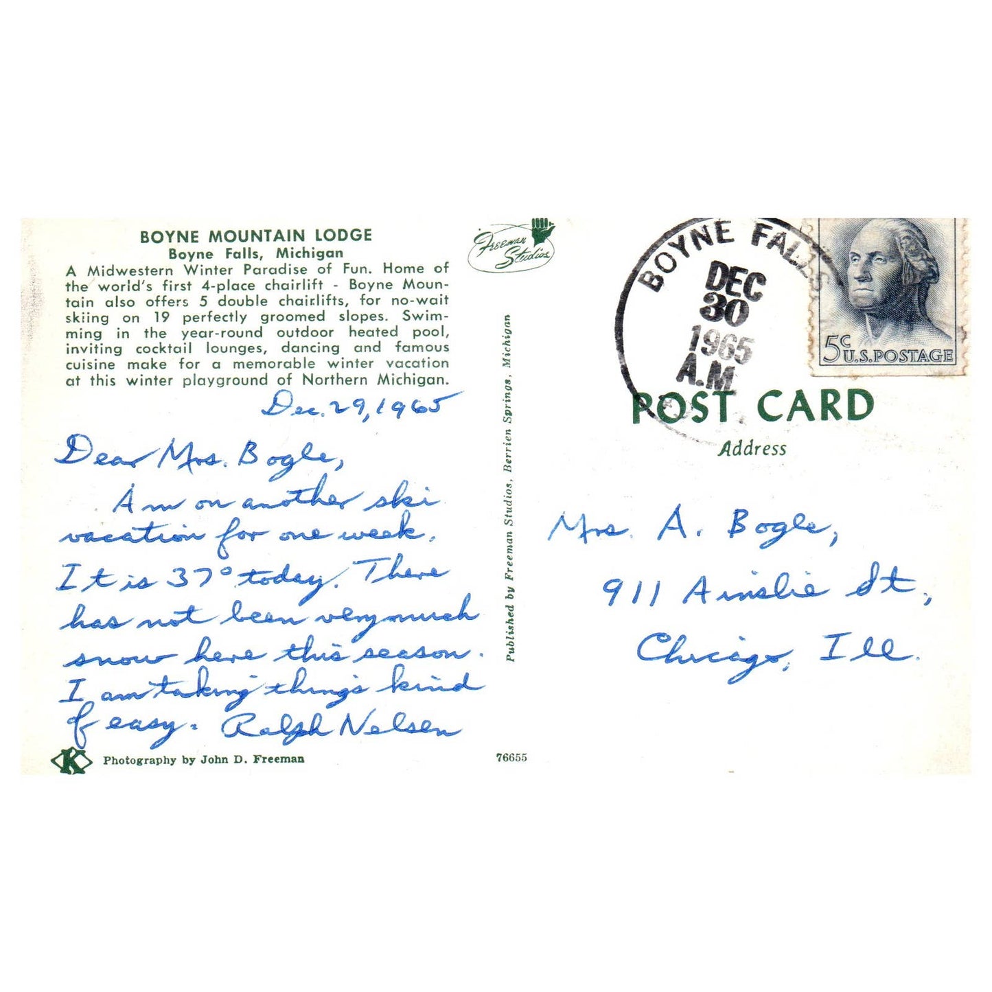 Vintage Postcard - Boyne Mountain Lodge Boyne Falls Michigan AD9