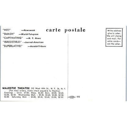 Fanny Broadway Musical Ezio Pinza Walter Slezak Original Postcard TK1-24