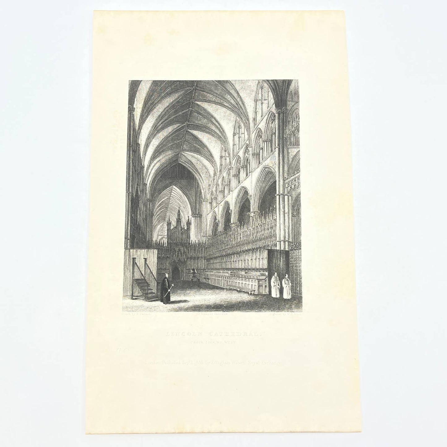 1836 Original Art Engraving Lincoln Cathedral View of The Choir Looking West AC4