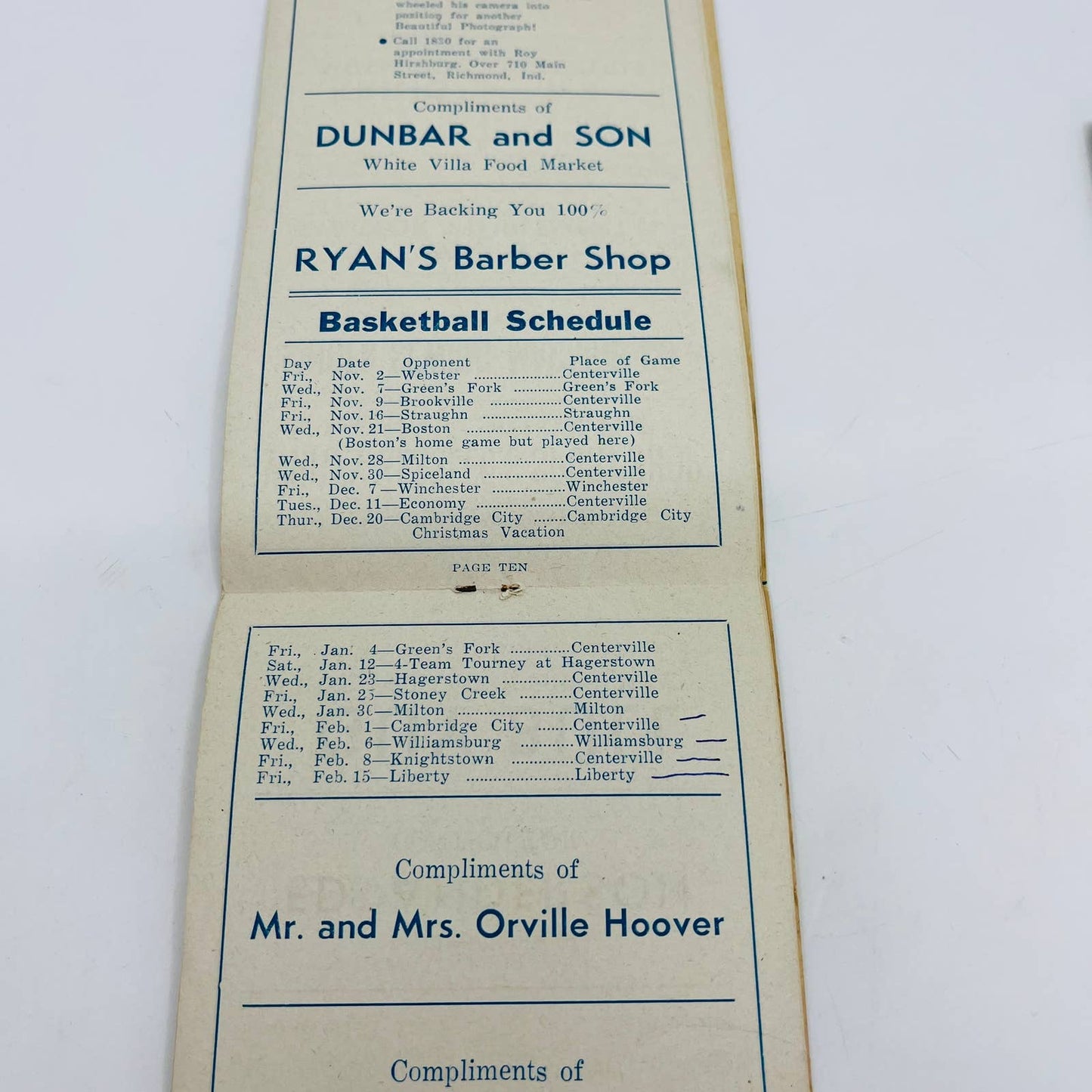 1943-47 Lot of 4 Basketball Schedules Centerville Indiana High School C13