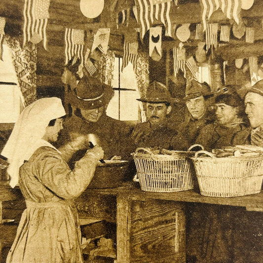 c1918 Postcard WWI Soldiers at American Red Cross L.O.C. Canteen in France PA9