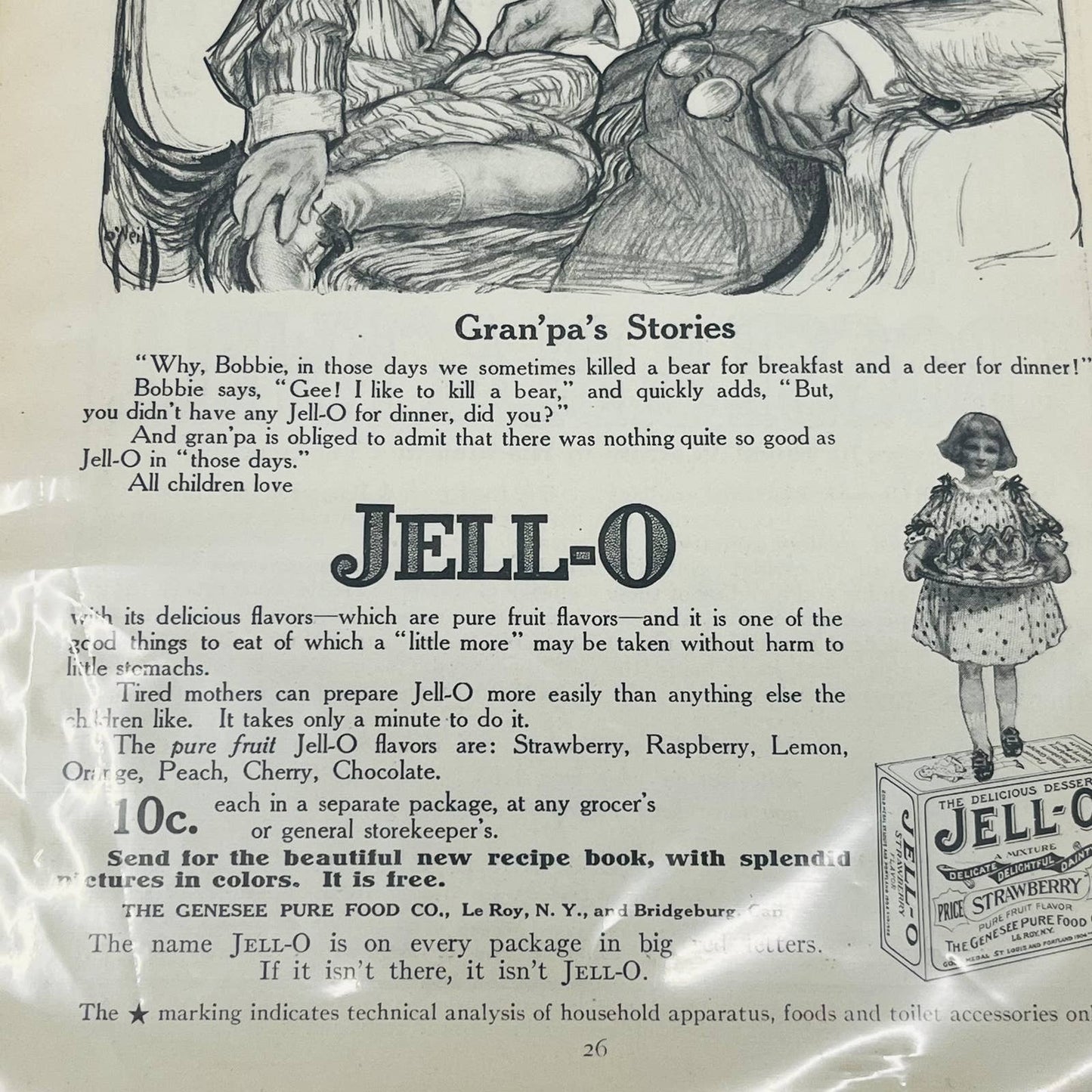 Antique 1913 Jello Ad Gran’Pa’s Stories Good Housekeeping 7 x 10 C7