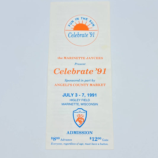 1991 Marinette WI Jaycees Celebrate ‘91 Fun in the Sun Brochure Higley Field AB8