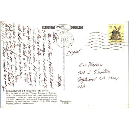Vintage Postcard British Rail's H.S.T. Inter-City 125 Train SE8