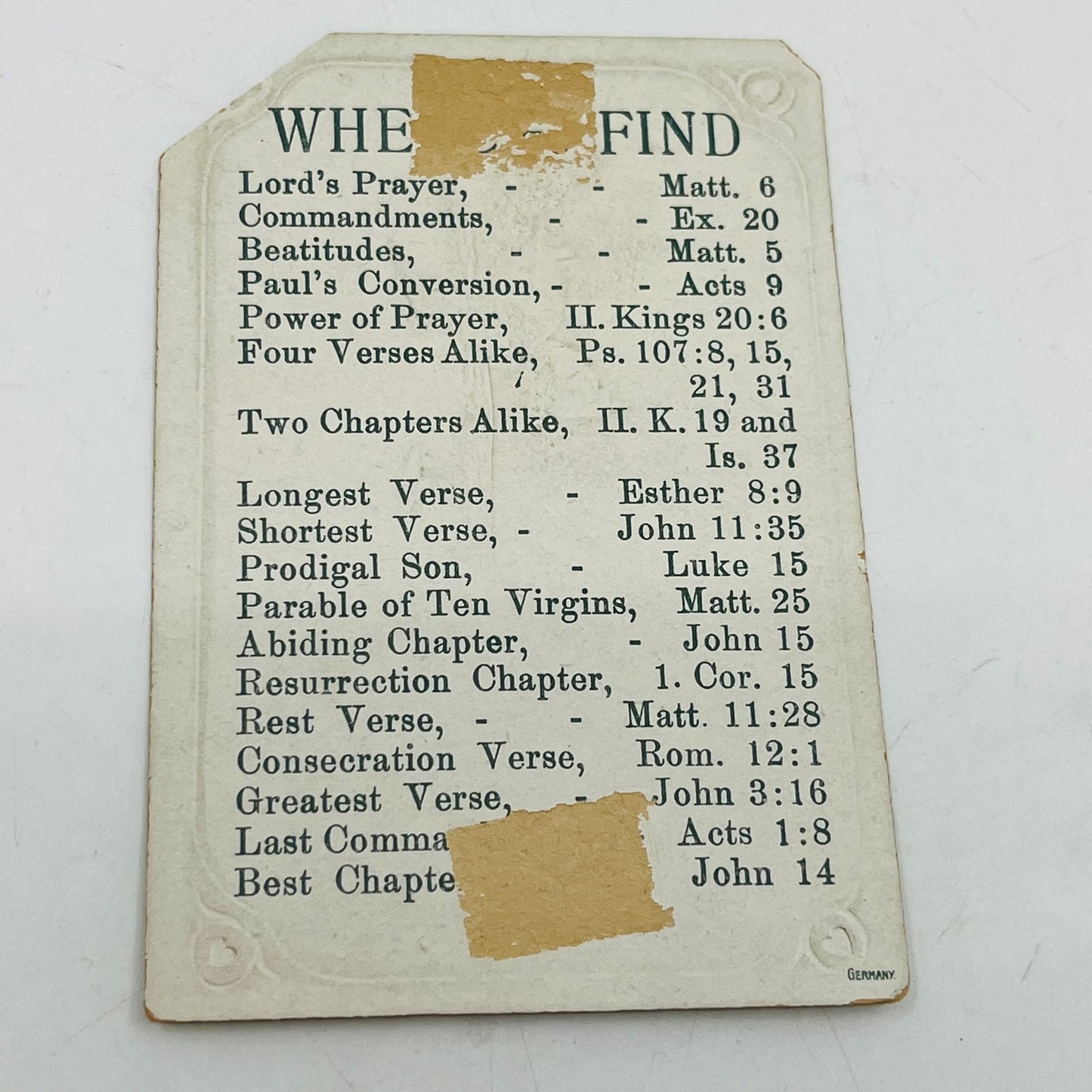 1880s Victorian Christian Holy Prayer Card Psalms 24:1 Notable Verses AH9-M9