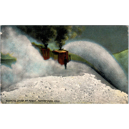 Bucking Snow at Night Moffat Road c1910 Colorado Original Postcard TK1-29