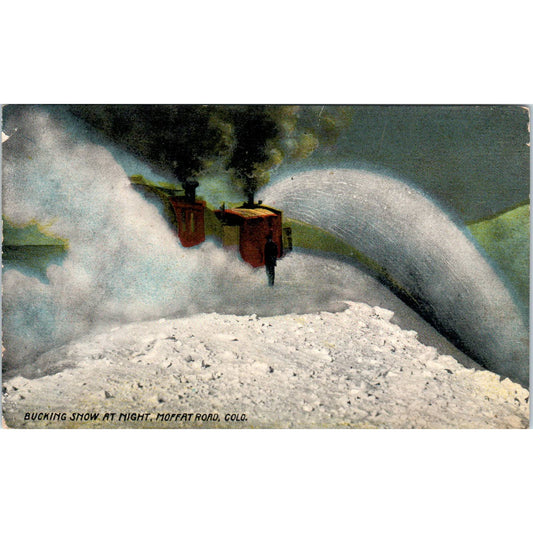 Bucking Snow at Night Moffat Road c1910 Colorado Original Postcard TK1-29