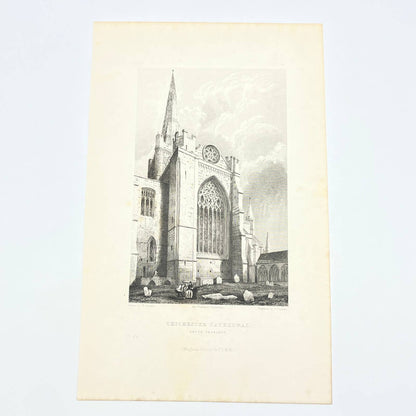 1836 Original Art Engraving Chichester Cathedral View of the South Transept AC4
