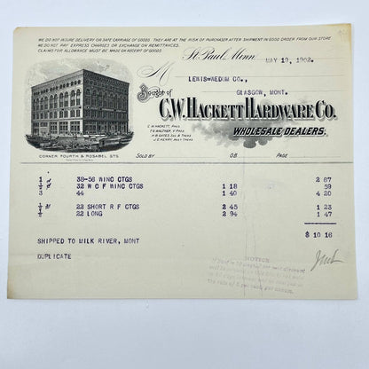 1902 C.W. Hackett Hardware Co. Letterhead St. Paul MN AB5