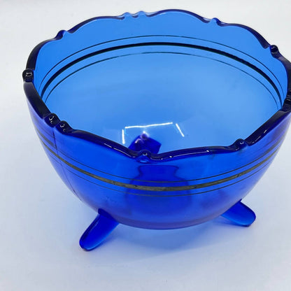 Antique LE Smith Mt. Pleasant Cobalt Blue 3 Toed Glass Bowl 5” TE4
