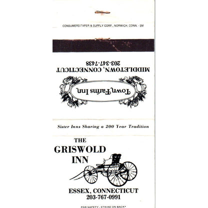 The Griswold Inn Essex Town Farms Inn Middletown CT Advertising Matchbook SA1-M6