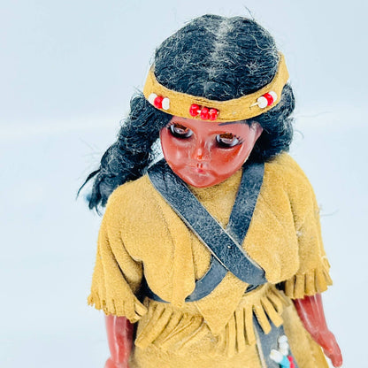 Vintage Native American Indian Girl Doll Brown Leather Skirt 7” TB5