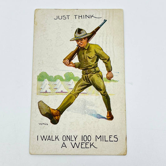 1917 Postcard WWI Soldier Marching With Rifle Humor SC9