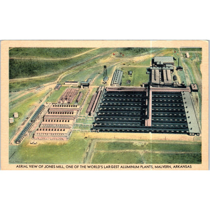 Aerial View Jones Mill Aluminum Plant Malvern Arkansas Original Postcard P2-4