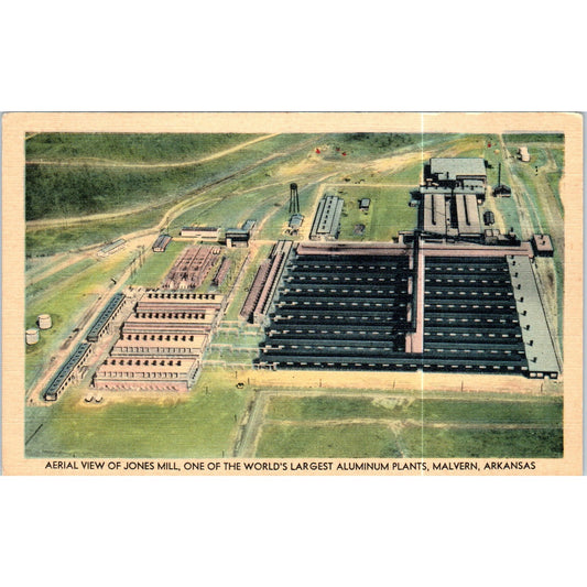 Aerial View Jones Mill Aluminum Plant Malvern Arkansas Original Postcard P2-4