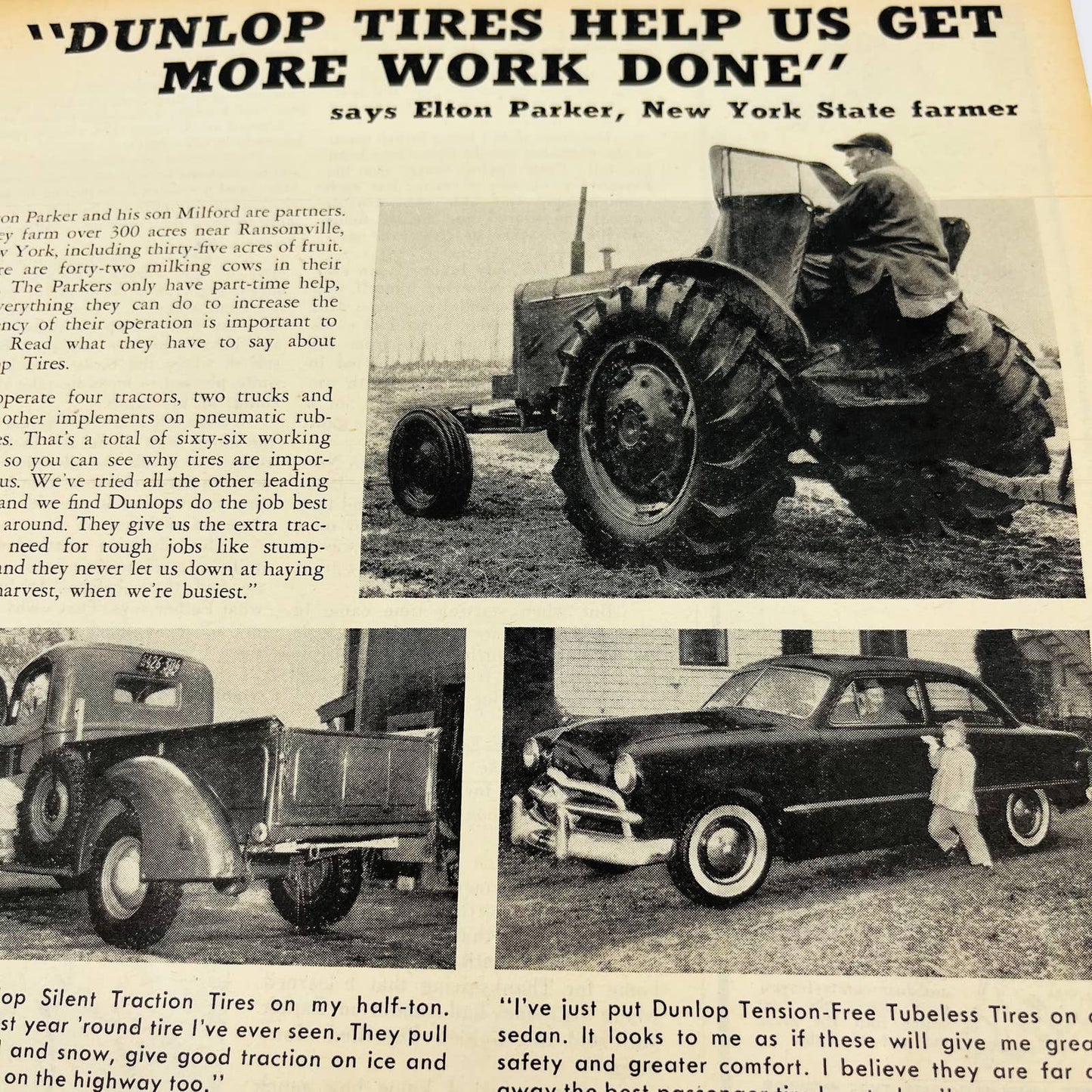 Vintage Advertisement 1940s DUNLOP TIRES Tractor Pickup Farmer New York AA1