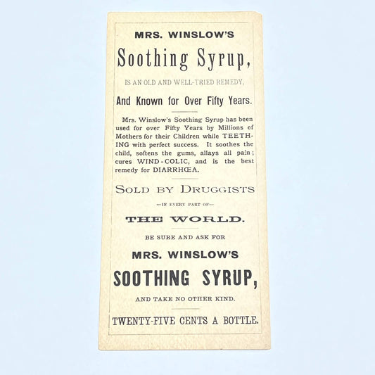 1880s Advertising Card Quackery Mrs. Winslow Soothing Syrup Diharrea Formula AC1